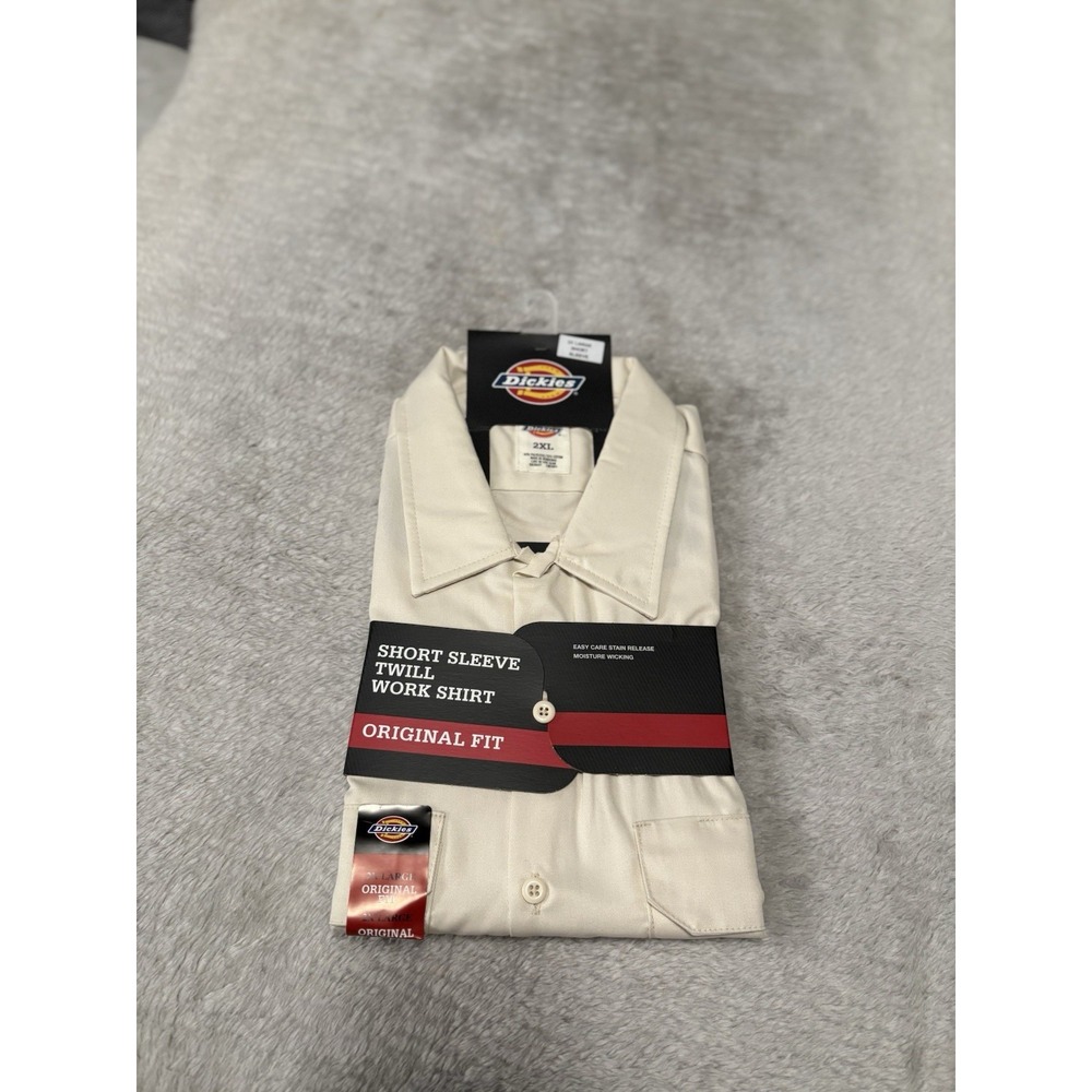 Dickies Mens Shop Shirt Button Down Cream Mechanic‎ 1574 Short Sleeve Work Shirt
